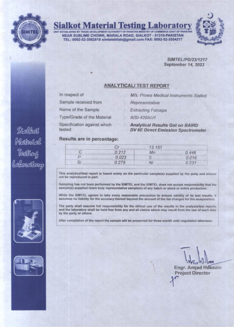 Sialkot Material Testing Laboratory - Testing Report - Grade 420