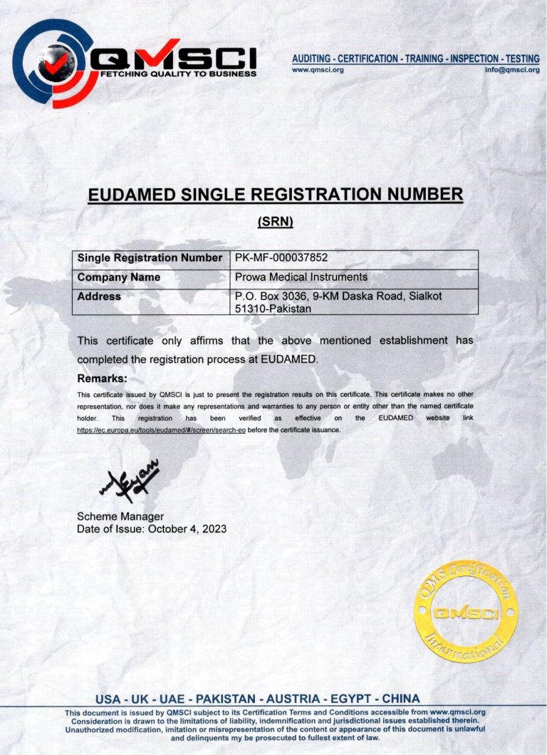 SRN Certificate - Prowa Medical Instruments
