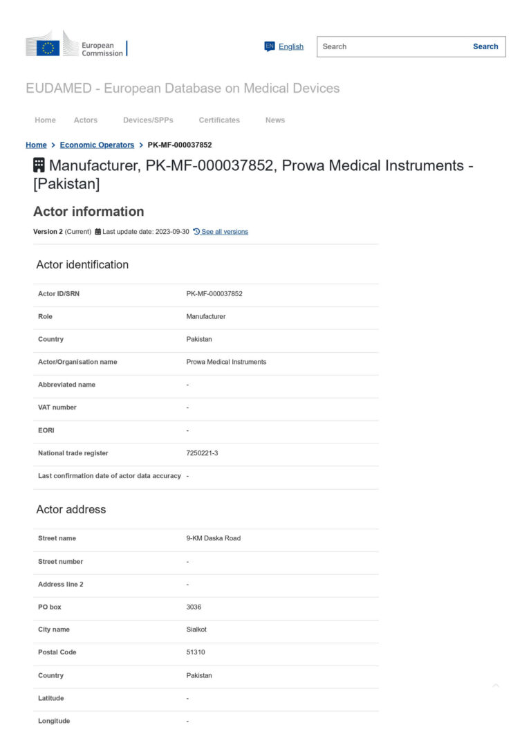 Economic Operators _ Prowa Medical Instruments - PK-MF-000037852 - EUDAMED - Pg001